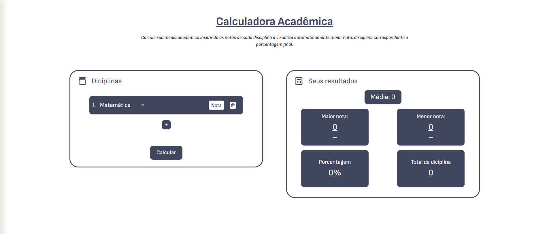 Calculadora de Média Academica
